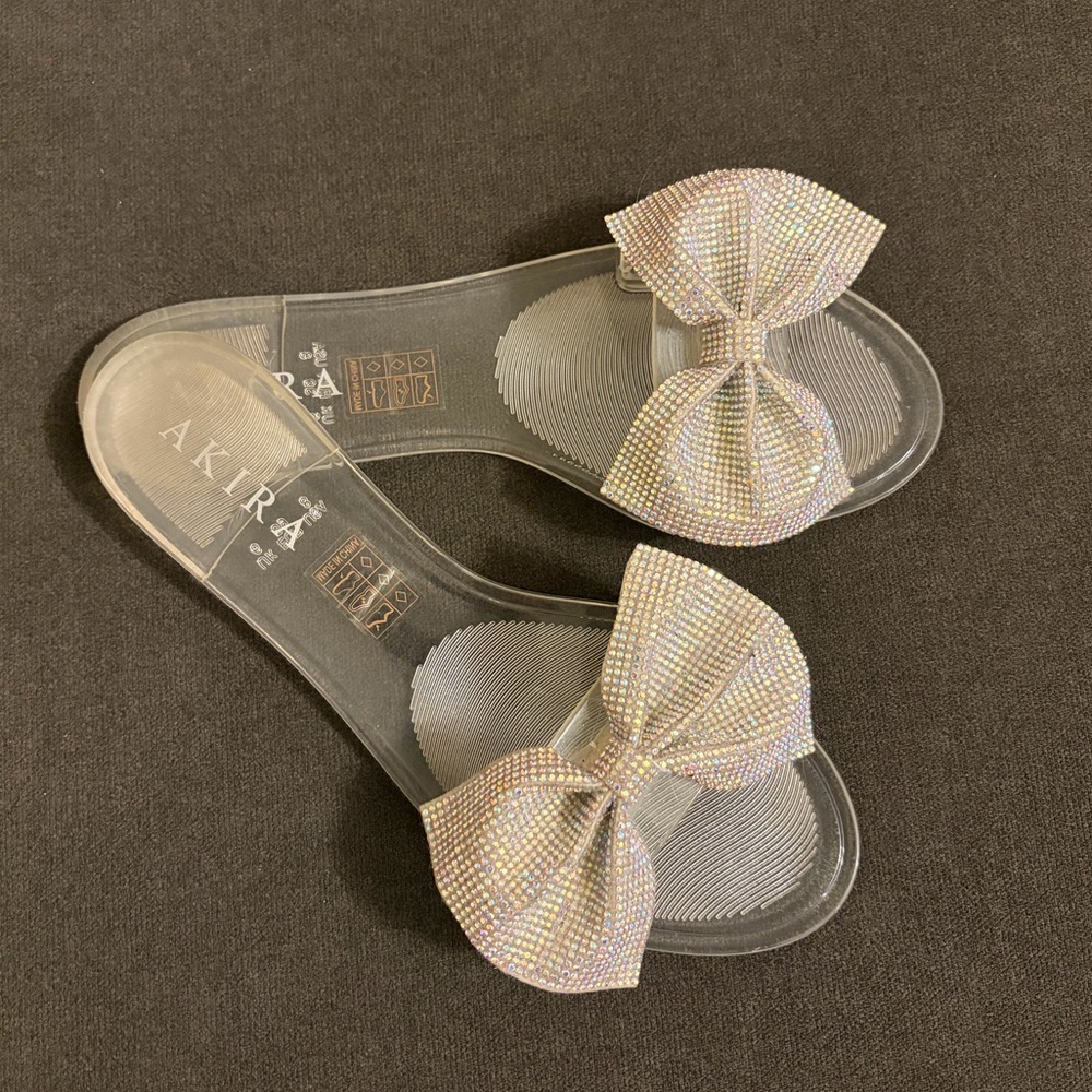 Rhinestone Bow Clear Slides